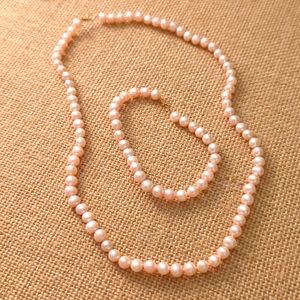 Pink pearl necklace and matching bracelet